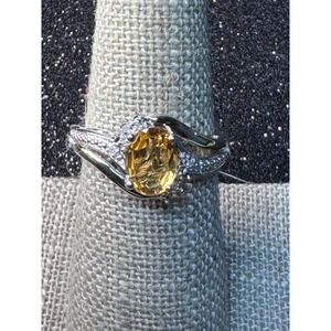 Sterling Silver 10K Yellow Citrine Bypass Ring Size 6.25 Oval Gemstone Accent